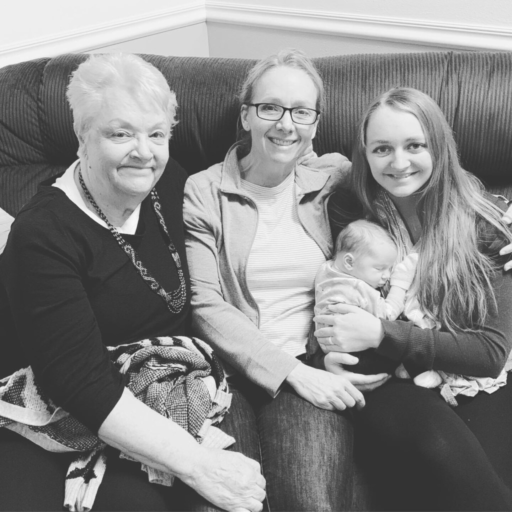 4-generation pic of my baby, me, my mom, and my grandma